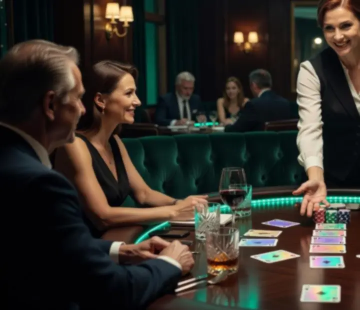 Mosolygó házigazda segíti a vendégeket az offline póker est során a Helyközpontban.